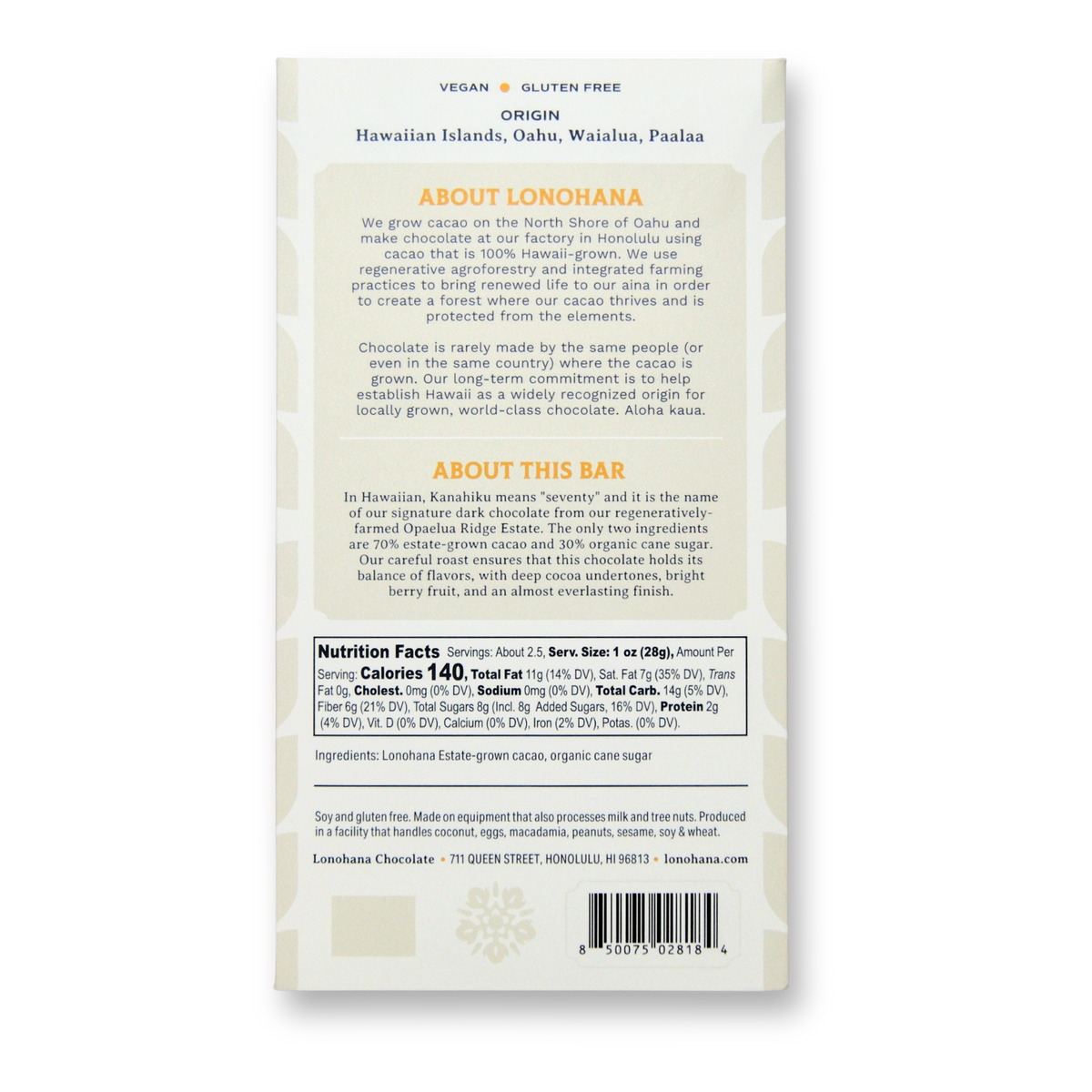 Kanahiku Estate-grown 70% Dark | Lonohana Estate Chocolate