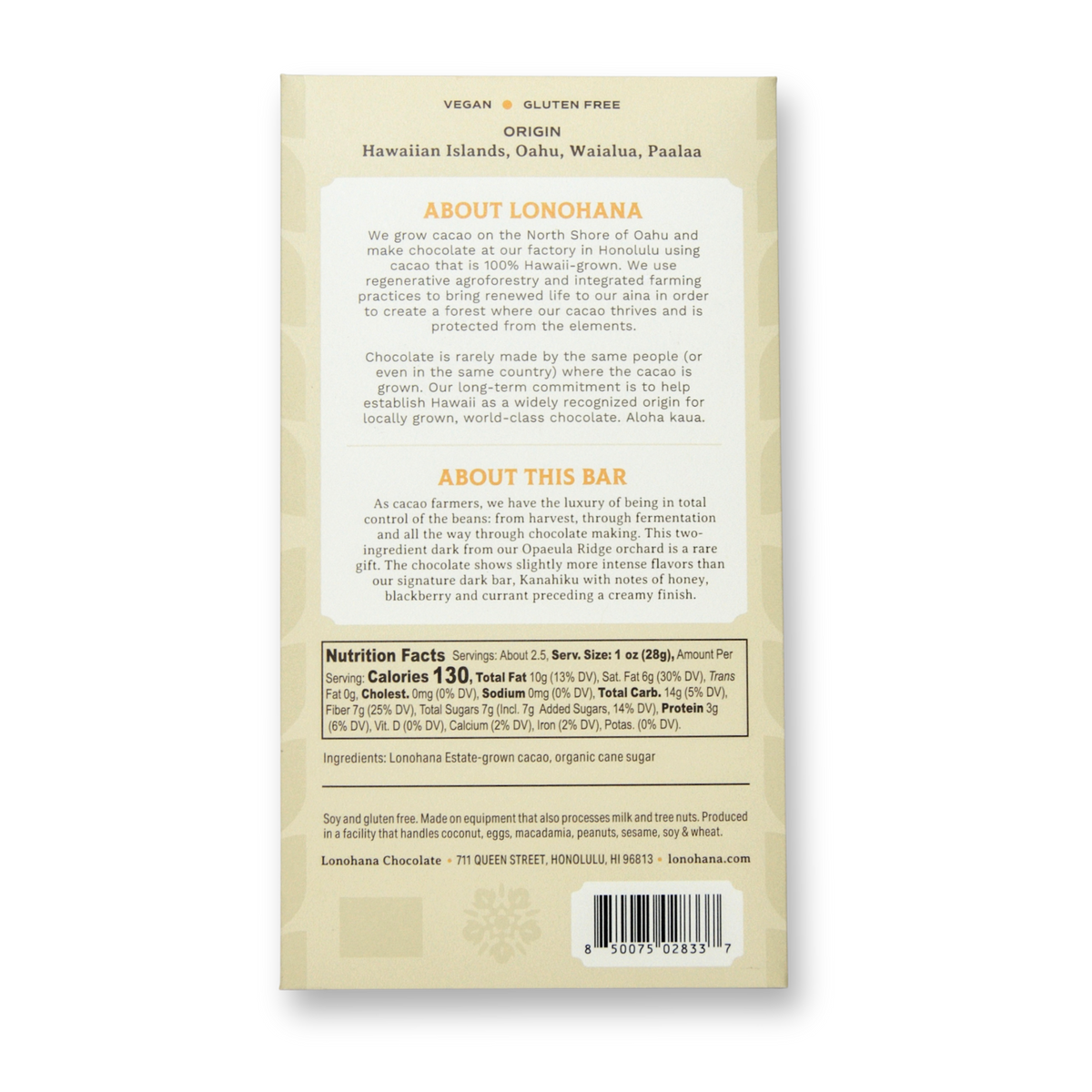 Lonohana Opaeula Ridge 75% Chocolate Bar