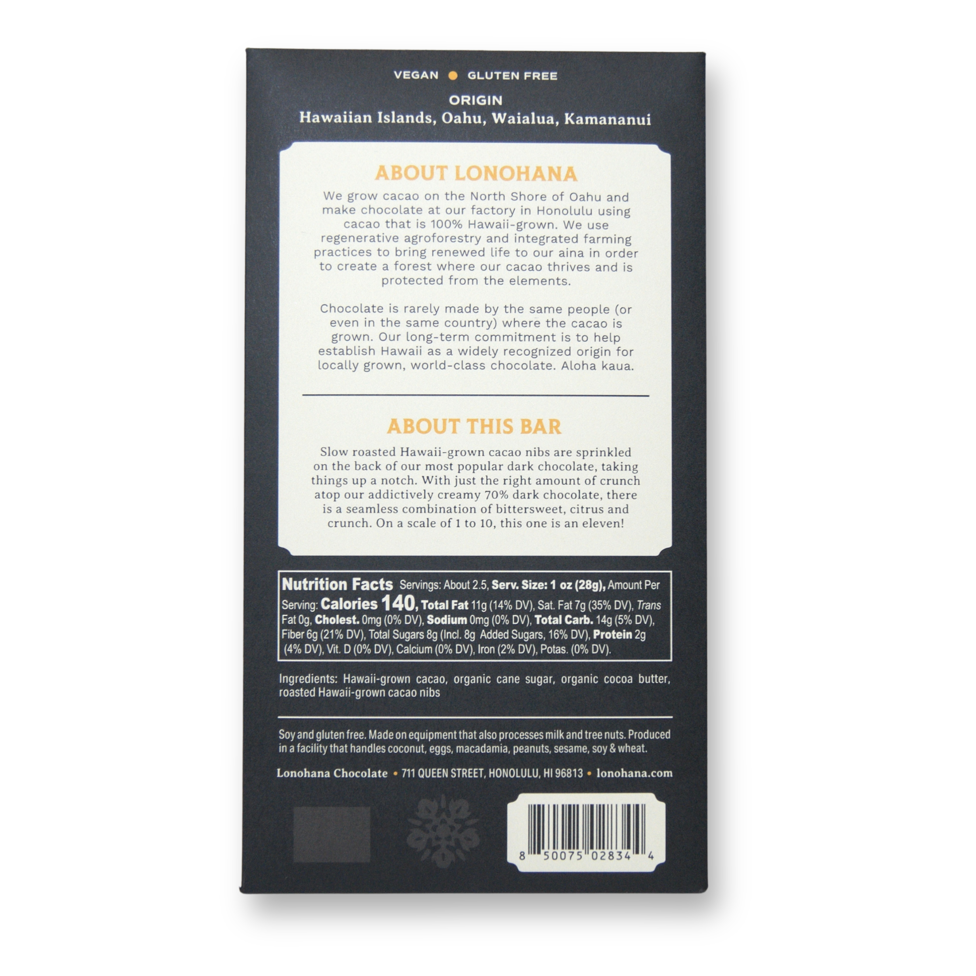 Hawaiian 70% Dark Chocolate with Nibs Hawaiian 70% Dark Chocolate with Nibs