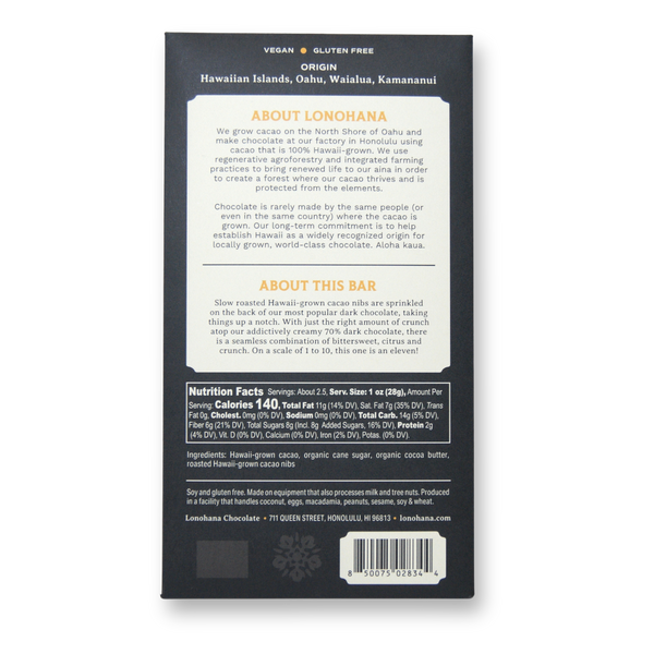 Hawaiian 70% Dark Chocolate with Nibs